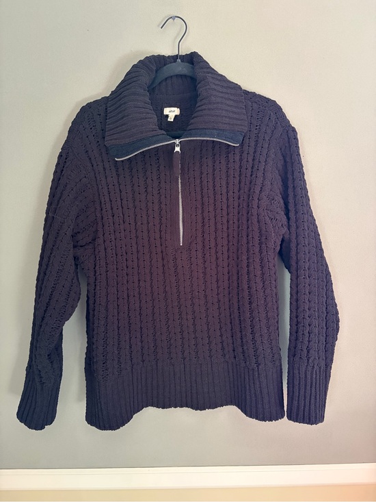 aerie Tops - Aerie Cable Car 1/4 Zip Sweater Black Pullover Chenille Open Weave Chunky Knit
